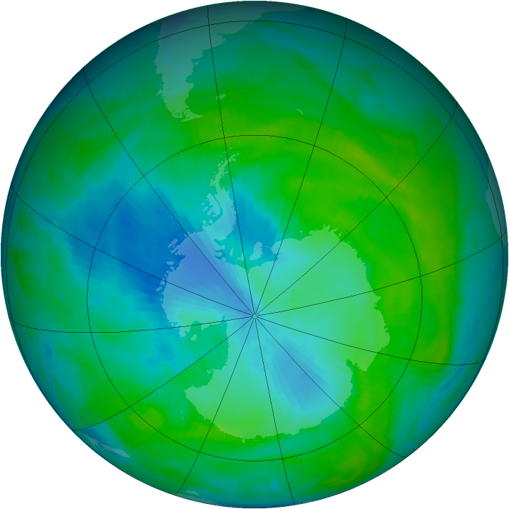Antarctic ozone map for 15 February 1992